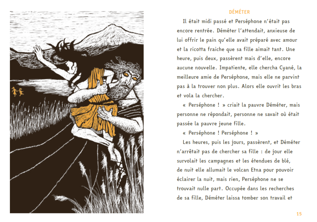 Il rapimento di Persefone per opera di Ade, che la porta via di forza su una sua spalla. Nello sfondo l'Etna.