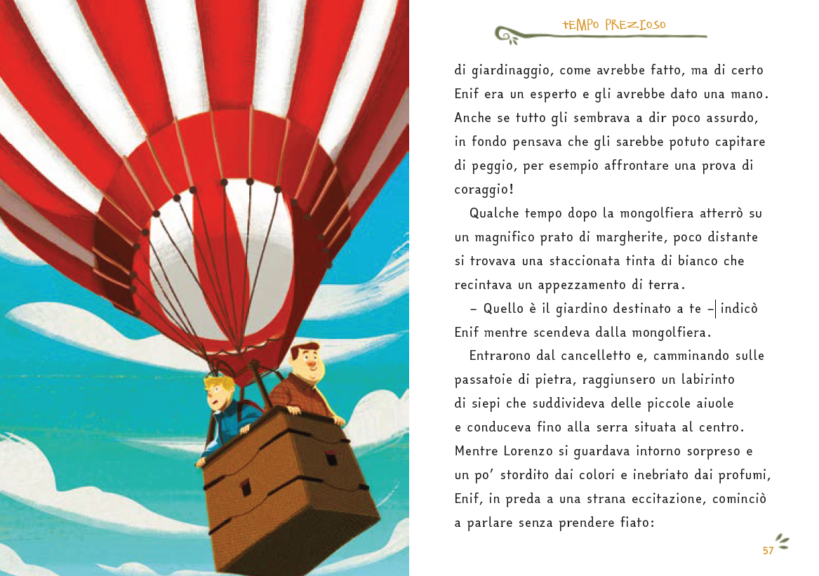 Pagina interna con il protagonista Lorenzo su una mongolfiera